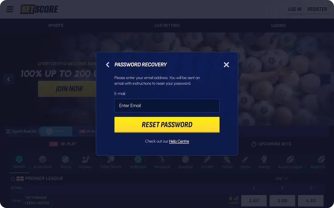 betscore casino forget password