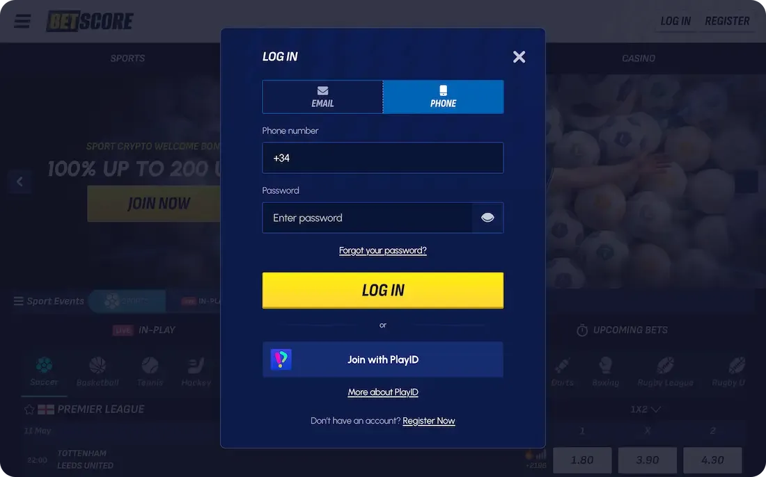 betscore casino phone login
