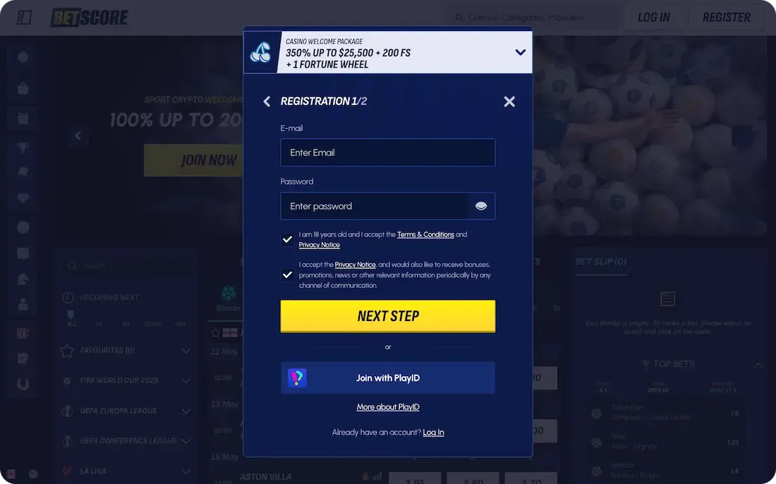 betscore casino registration